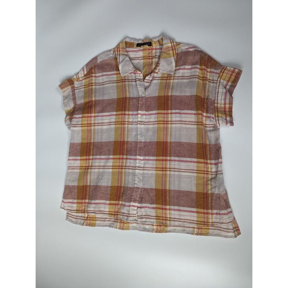 Sanctuary Plaid Linen Cotton Blend Shirt Sleeve Button Down Sz S/M Shirt